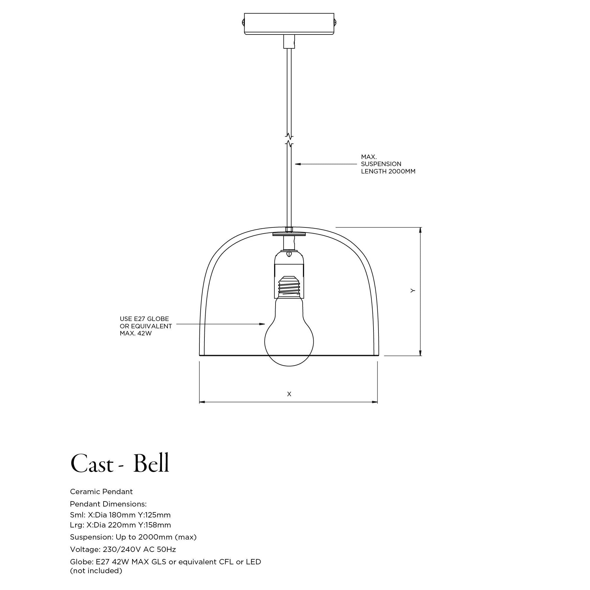 Ceramic Pendant Bell Light Small