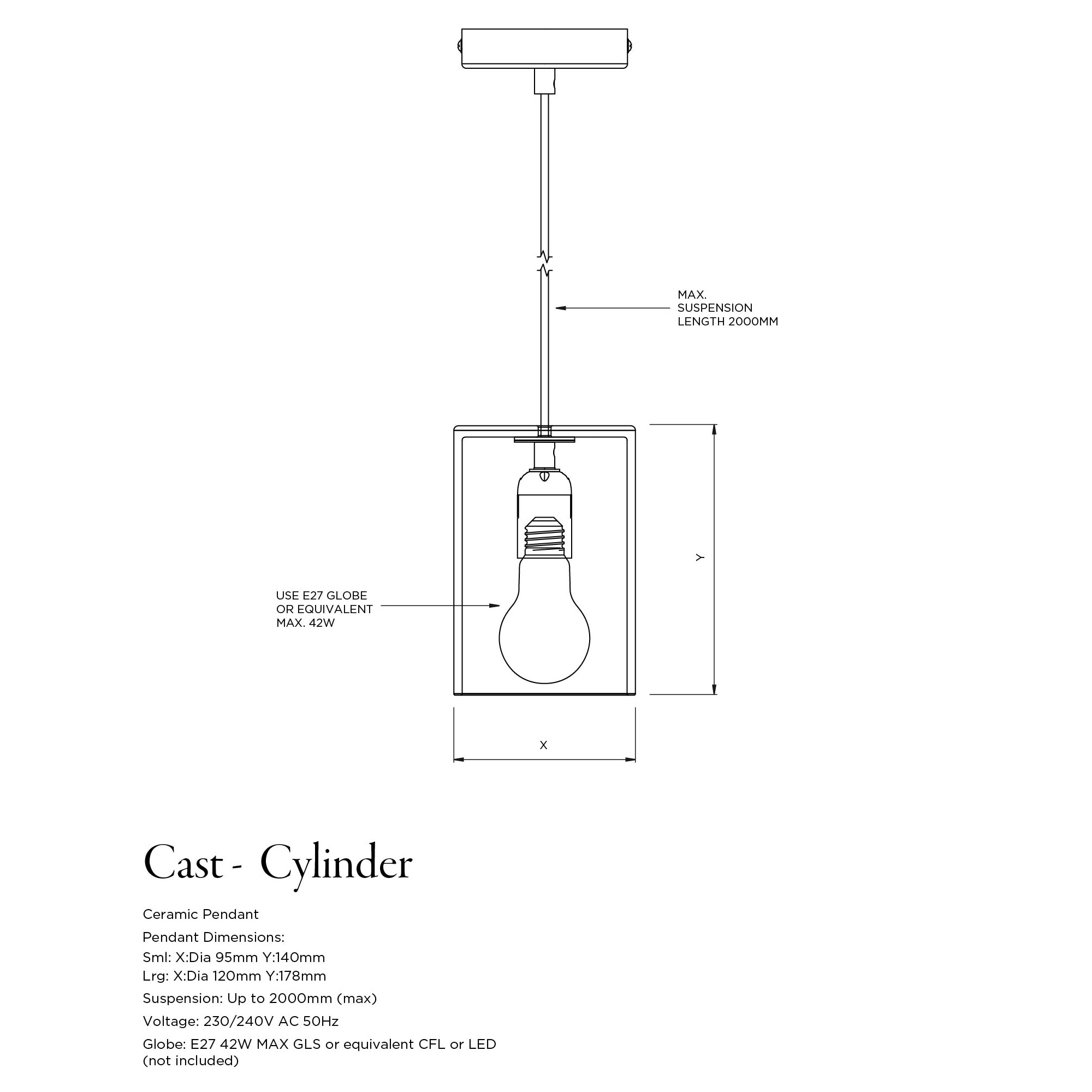 Ceramic Pendant Cylinder Light Large