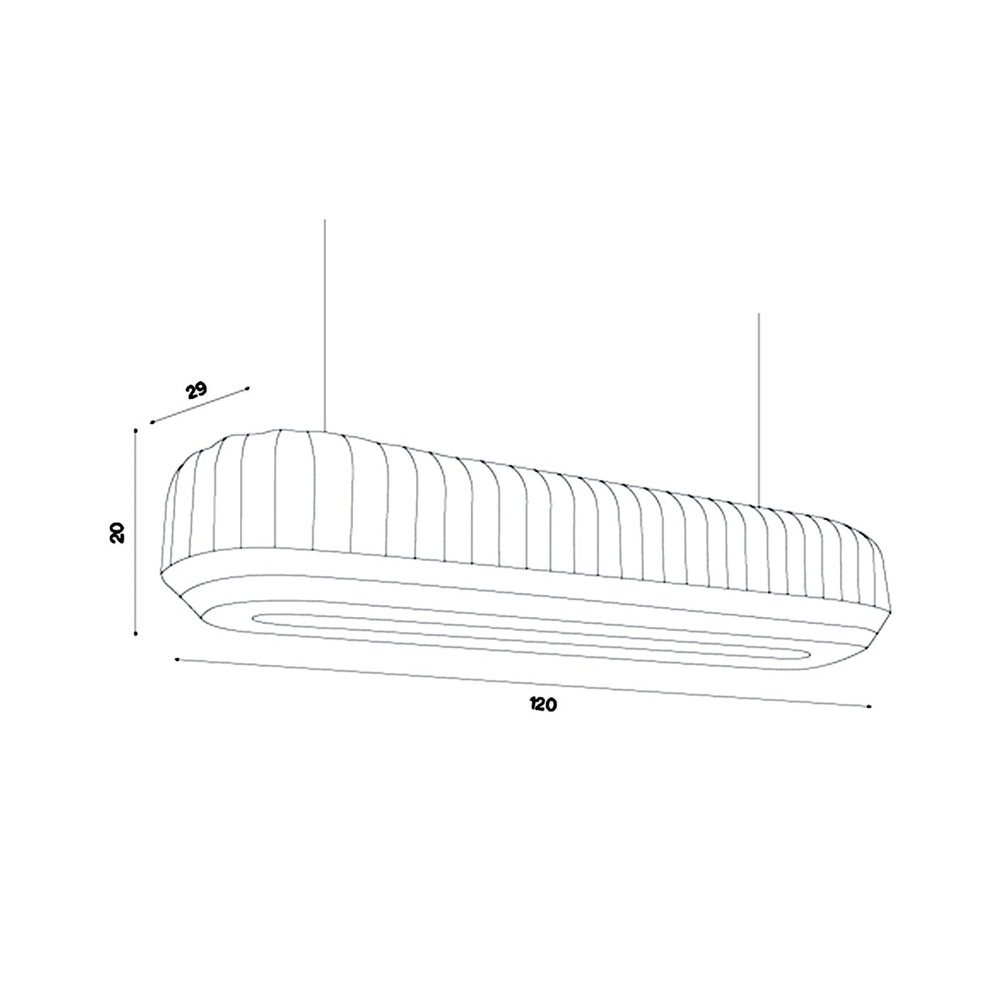 Technical drawing of a pendant light with dimensions on a white background