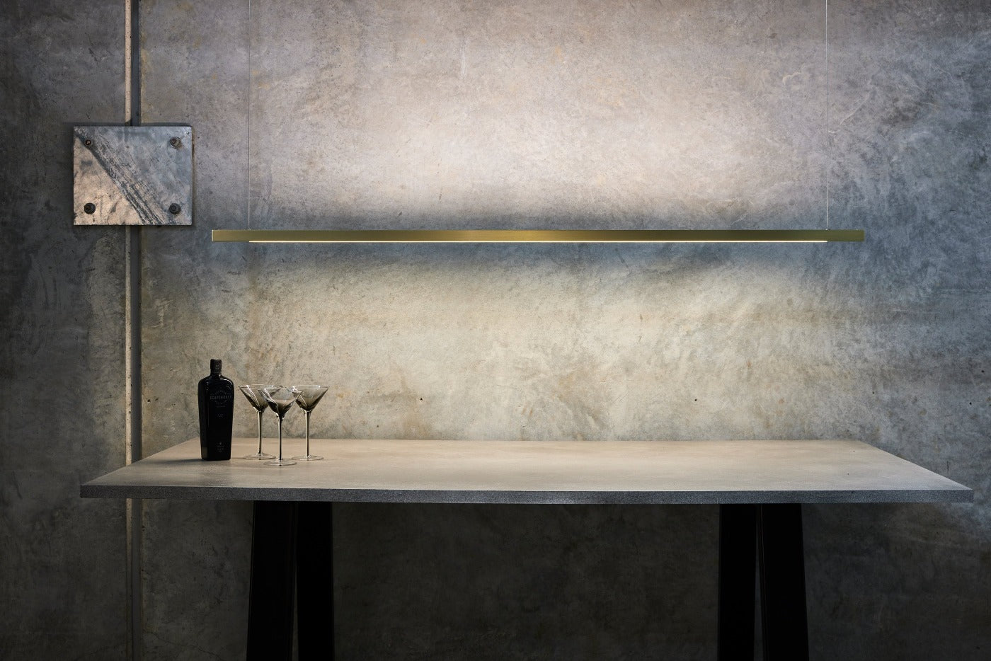 Linear Brass LED Pendant Light from Social Light