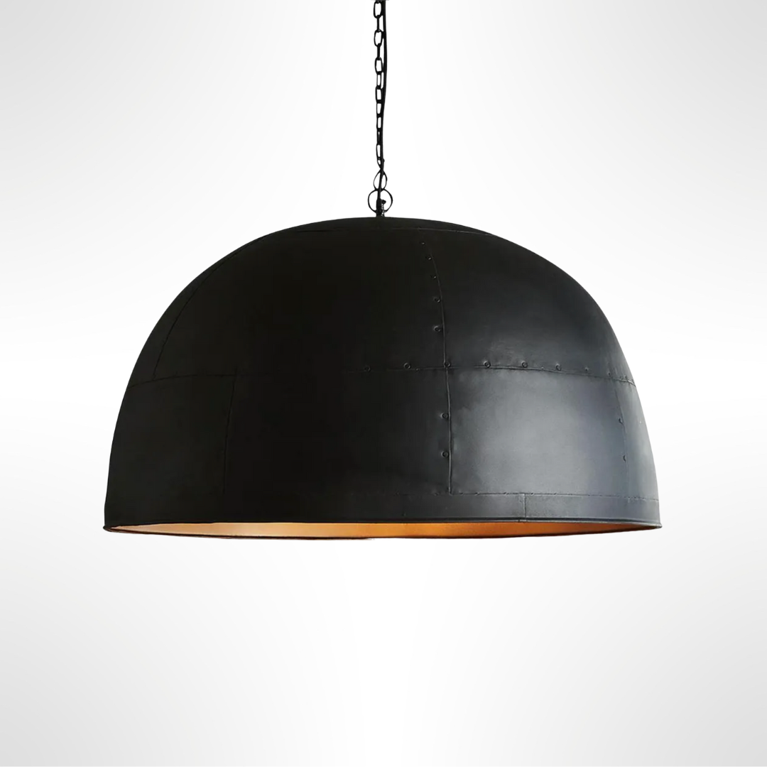 Black noir pendant light with chain on a white background