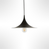 Black Sophia pendant light with a visible bulb on a white background