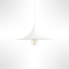 White sophia small pendant light with a clear bulb on a white background