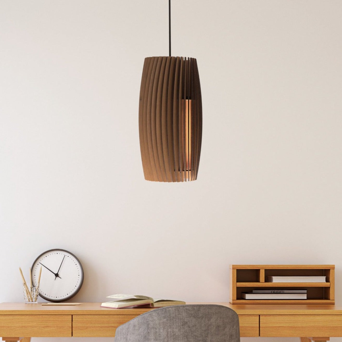 Wood pendant modern dining room living room shade